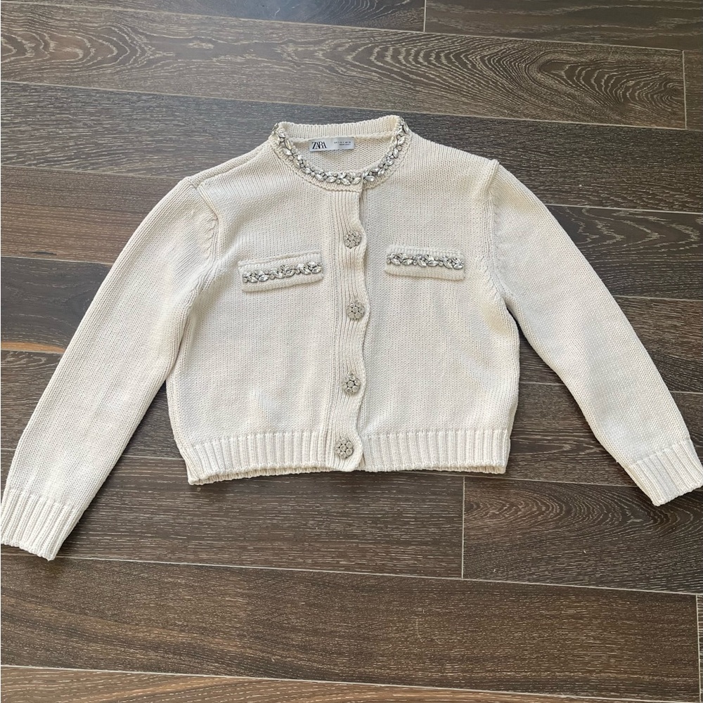 Zara Women's Embellished Cream Sweater